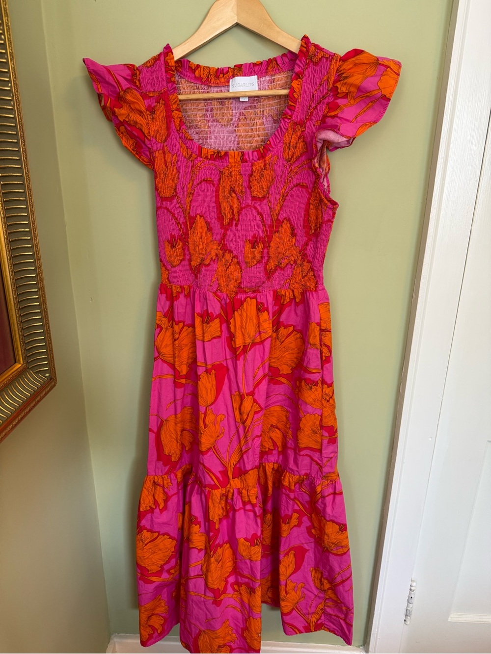 Sugarlips Pink and Orange Floral Smocked Dress